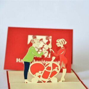 Handmade 3D Pop Up I Love You Happy Anniversary Day Card Red